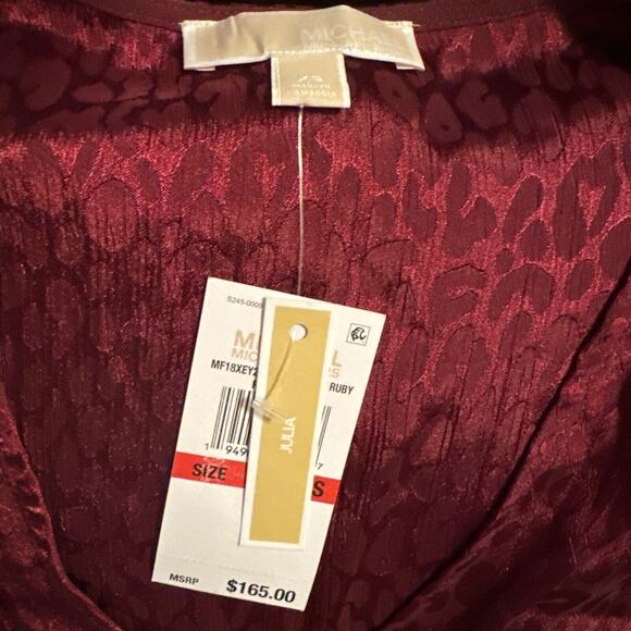MICHAEL KORS NWT Julia Faux Wrap Ruffle Hem Mini Dress Size XS Dark Ruby Cheetah - Picture 8 of 9